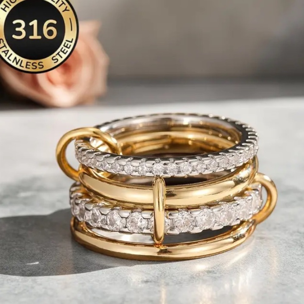 Elegant 18k gold plated stainless steel Stacked Rings